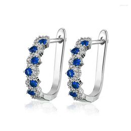 Hoop Earrings Huitan Bright Blue/Green Zirconia Female Chic Accessories For Daily Life Silver Colour Jewellery Engagement Party