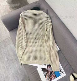 Loose Women Knits Blouses Autumn Hollow Out Triangle Female Sweaters Shirt Tops Fashion Casual Round Neck Long Sleeve T230808