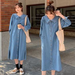 Maternity Dresses 162# 2023 Spring Casual Denim Maternity Long Blouses Dress Casual Loose Straight Clothes for Pregnant Women Vintage Pregnancy HKD230808