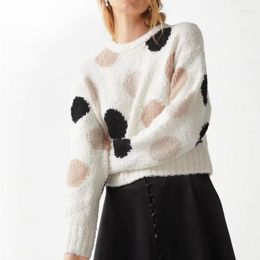 Women's Sweaters French Polka Dot Jacquard Wool Round Neck Sweater 2023 Early Autumn Simple Loose Long-sleeved Pullover