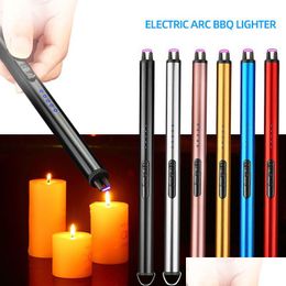 Lighters Flameless Candle Lighter Usb Rechargeable Plasma Electric Arc With Safety Switch For Home Kitchen Cooking Cam Holiday Drop Dhg29