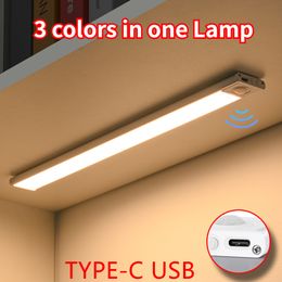 Other Home Decor Night Light TYPEC USB Lights Motion Sensor LED Three Colours in one Lamp For Kitchen Cabinet Bedroom Wardrobe Indoor Lighting 230807