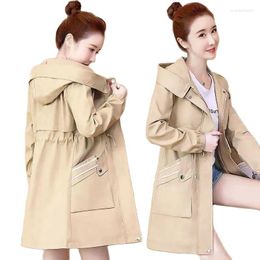 Women's Trench Coats Coat For Women Spring Autumn Hooded Jackets Korean Version Double Layer Has Lining Long In Outerwears Overcoat