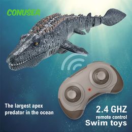 Electric/RC Animals Rc Boat Fist Simulation Radio Controlled Ship Animal Wireless Electric Boat High-Speed Speedboat Mosasaurus Boat Outdoor Toy Boy 230808