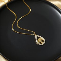 Pendant Necklaces European And American Fashionable Water Droplet World Tree Irregular Necklace Female Korean Version Inlaid Zirco Gifts