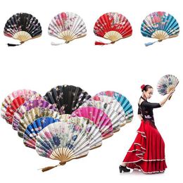 Chinese Style Products Vintage Silk Folding Fan Retro Chinese Bamboo Folding Fan Tassel Dance Hand Fan Home Decoration Ornament Craft Gift
