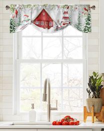 Curtain Christmas Snowman Snow Scene Window Living Room Kitchen Cabinet Tie-up Valance Rod Pocket