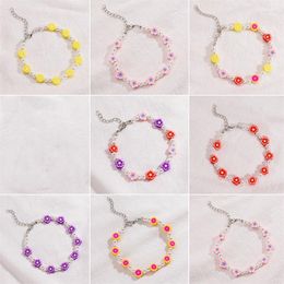 Link Bracelets INS Cute Flower Daisy For Women Summer Simple Handmade Colorful Rice Bead Fruit Bracelet Charm Friendship Jewelry Gift