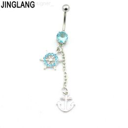 Free Shipping Fashion Belly Button Rings Stainless Steel Dangle Anchor Rudder Fake Navel Body Piercing Jewelry L230808