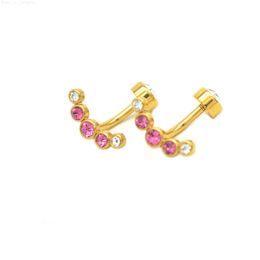 Crystal Gold Color Belly Bar Clear Pink Gem Navel Button Ring 5 Drills 14G Fashion Body Piercing Jewelry Curved Surgical Steel L230808