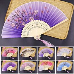 Chinese Style Products 1Pcs Vintage Silk Folding Fan Retro Chinese Bamboo Folding Fan Dance Hand Fan Home Decoration Ornaments Craft Gift