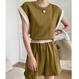 Women's Tracksuits Relaxed Holiday Clothing Set Clolor Crimped Leisure Sports Suit Short Sleeve T-shirt Two Piece