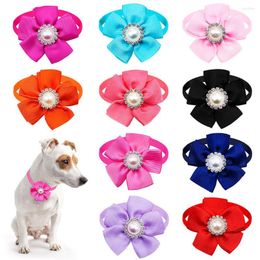 Dog Apparel 50PCS Puppy Decorate Bowtie Neck With Pearl Rhinestones Grooming Adjustable Collar For Small Accessories Wholesale