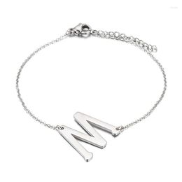 Charm Bracelets Stainless Steel In Silver Colour Letter Bracelet With Alphabet A-Z Fashion Initial Charms For Women Girls Gifts