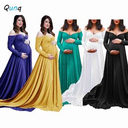 Maternity Dresses Qunq Women Solid Strapless V Neck LongSleeve Maternity Long Dresses 2022 Sweet Elegant Photographic pregnancy ropa de maternidad HKD230808