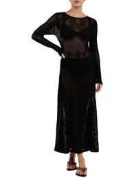 Casual Dresses 2023 Summer Women's Long Sleeve Dress Knitted Hollow See Through Party For Beach Club Streetwear