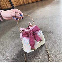 Drawstring Fashionable and Casual Sequin Small for Women 2023 New Chain One Shoulder Handbag Net Red Western Style Bucket Bagstylishhandbagsstore