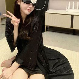 Women's Sleepwear Polka Dot Robe For Women With Belt Sexy Nightdress Autumn Night Wears Pajama Nightgown Long Sleeve Homewear Japanese