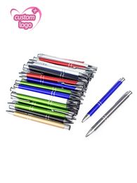 Ballpoint Pens Lot 50pcs Oblique Top Dual Ring Metal Ball Pen Color Anodized Custom Display Promote Gift Personalized Advertise Giveaway 230807