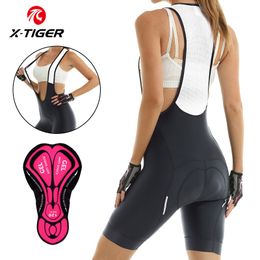 Cycling Bib Shorts X-Tiger Women Cycling Bib Shorts Coolmax 5D Gel Padded Mountain Bike Short Pants Superelastic Shockproof MTB Road Bicycle Shorts 230807