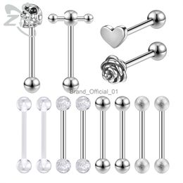 ZS 5-12pcs/lot Skull Heart Tongue Ring Set Stainless Steel Barbell Stud Piercing Acrylic Ear Helix Tragus Nipple Piercings 14G x0808