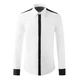 Minglu Cotton Male Shirts High Quality Black White Splicing Long Sleeve Casual Mens Dress Shirts Slim Fit Party Man Shirts 4XL