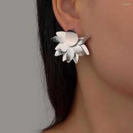 Stud Earrings Selling Personalised Trendy Metal Lotus Flower Gilded Petals Frosting Fashion Sweet Cool Women's Jewellery Gifts