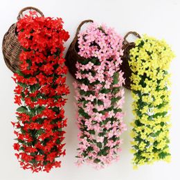 Decorative Flowers Fake Hanging Artificial Flower Wall Wisteria Basket Garland Vine Silk Orchid