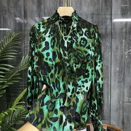 Women's Blouses Spring Summer Woman 2023 Stand Collar Chain Long Sleeved Shirt Leopard Print Elegant And Youth W602