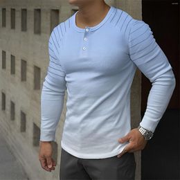 Men's T Shirts Scoop Shirt Mens Casual Trend Round Necked Slim Button Long Sleeved Gradient Colour Shits Yarn