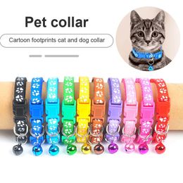 Dog Collars Leashes 1Pc Colorful Cute Bell Collar Adjustable Buckle Cat Pet Supplies Footprint Personalized Kitten Small Accessory 230807