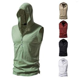 Men's Casual Shirts Solid Colour Bottoming Shirt Cardigan Sleeveless Sports Tops Hooded T Men Graphic Collar Top