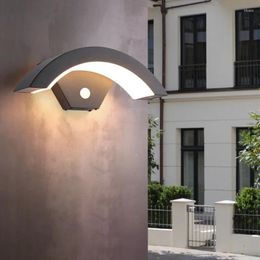 Wall Lamp Modern IP65 Waterproof Outdoor PIR Motion Sensor Light Garden Porch Frontdoor Black Aluminum Body