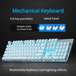 Wired Keyboard 104 Keys Mechanical Keyboard Metal Panel Full Key Punchless Multiple Light Effects Game Office Special Keyboard HKD230808