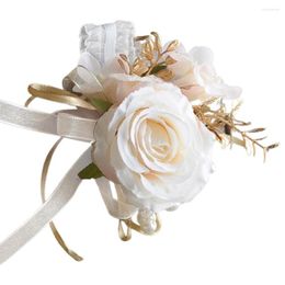 Decorative Flowers Rose Wrist Corsage Hand Blossom Girls Wristlet Dress Decor For Party Suit