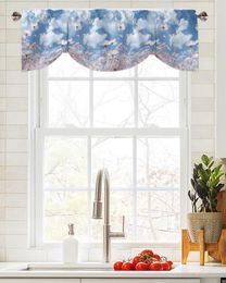 Curtain Blue Sky Clouds Flowers Window Living Room Kitchen Cabinet Tie-up Valance Rod Pocket