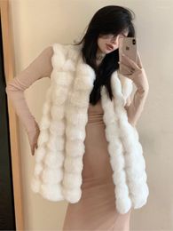 Women's Fur Faux Vests Women 2023 Autumn Winter Korean Elegant Solid Artificial Sleeveless Jacket Female Mid-length Waistcoats