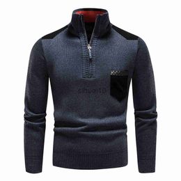 Men's Sweaters Winter Men's Fleece Thicker Sweater Quality Male Slim Knitted Wool tops Half Zipper Turtleneck Warm Pullover Sweaters for winter J230808