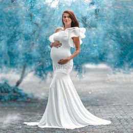 Maternity Dresses Body-con Ruffles Maternity Photography Long Dresses Stretchy Cotton Baby Shower Dress Pregnant Woman Jersey Long Dress HKD230808