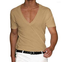 Men's T Shirts Shirt Pure Color V Collar Short Sleeved Tops Tees Men T-Shirt Solid Man T-Shirts Fitness For Male Clothes