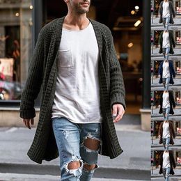 Men's Sweaters Men Knit Cardigans Sweater Coats Fashion Trench Solid Colour Open Front Long Sweaters Coat Male Clothes 230807