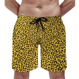 Men's Shorts Yellow Leopard Print Board Summer Vintage 80s Style Surfing Short Pants Quick Drying Retro Swimming Trunks