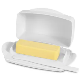 Butter Dish with Countertop Lid, Durable Plastic Butter Container with Spreader Knife, Cute Handle and Flip Lid Design for Easy Access, Non-Slip Bottom