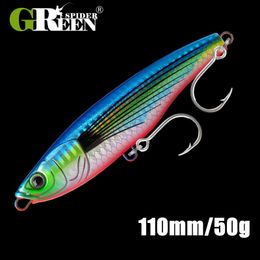 Baits Lures GREENSPIDER Sea Fishing Lure Stickbait Pencil Lure Sinking 110mm 50g GT Fishing Saltwater Stick Artificial Bait 230807