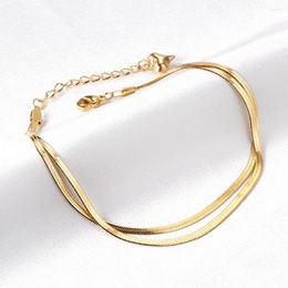 Anklets Vintage Stainless Steel Double Flat Snake Chain For Women Girls Exquisite Summer Party Beach Jewellery Accessories Gifts