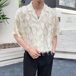 Men's Casual Shirts Short-sleeved Summer Korean Style Fringe Decoration Shirt/Male Loose V-neck Fashion Shirt Camisas De Hombre