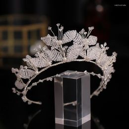 Hair Clips Fashion Woved Bead Flower Crown Headband Bridal Wedding Accessories Band Tiara Crystal Headpiece Jewelry