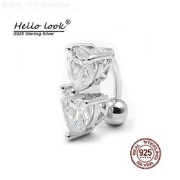HelloLook 925 Sterling Silver Navel Pricing Double Cubic Zircon Belly Button Ring Navel Nail Sexy Body Piercing Jewelry L230808
