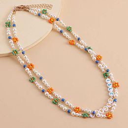 Choker Fashion Simulated Pearl For Women Bohemian Simple Colorful Initial Letter Bead Collar Necklace Party Bijoux Gift