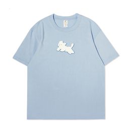 Men's TShirts 2023 Summer Puppy Print Shortsleeved Tshirt Basic Round Neck Fresh and Cute Couple Shirt Pure Cotton Loose 230807